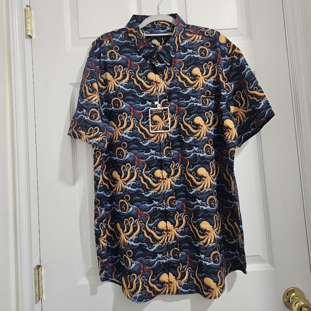 JTM Cr8ative Designs Golden Kraken Men's Oceanic Octopus Print Shirt